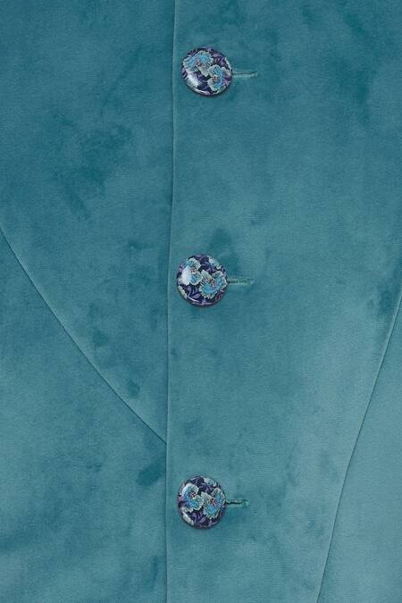 Manish Malhotra_Blue Unicorn Printed Kurta With Jacket And Churidar_at_Aza_Fashions