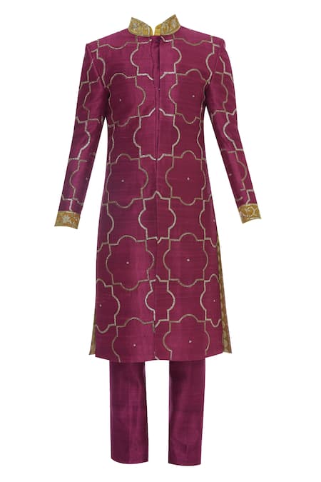 DivA'NI_Yellow Raw Silk Embroidered Sequin Sherwani With Pant And Short Kurta _Online_at_Aza_Fashions