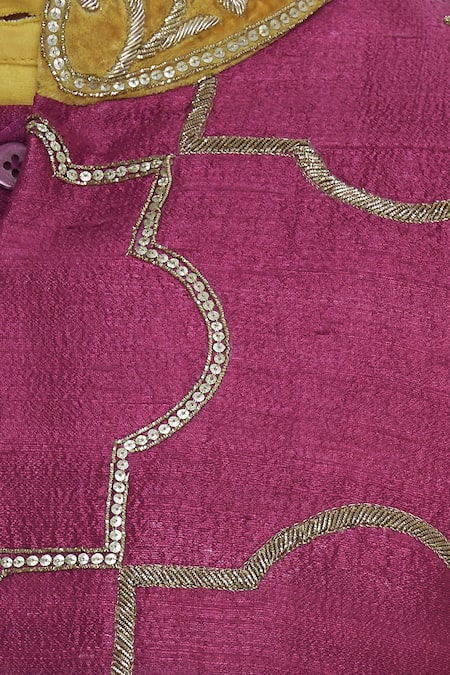 DivA'NI_Yellow Raw Silk Embroidered Sequin Sherwani With Pant And Short Kurta _at_Aza_Fashions