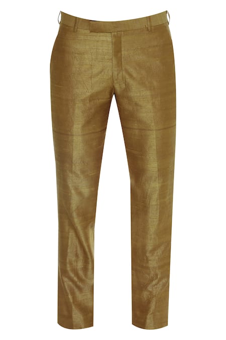 Shop_DivA'NI_Off White Raw Silk Embroidered Gold Bandhgala With Trouser Pant _Online_at_Aza_Fashions