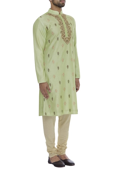 DivA'NI_Gold Chanderi Embroidery Zardozi Kurta With Churidar _Online_at_Aza_Fashions