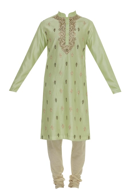 Buy_DivA'NI_Gold Chanderi Embroidery Zardozi Kurta With Churidar _Online_at_Aza_Fashions