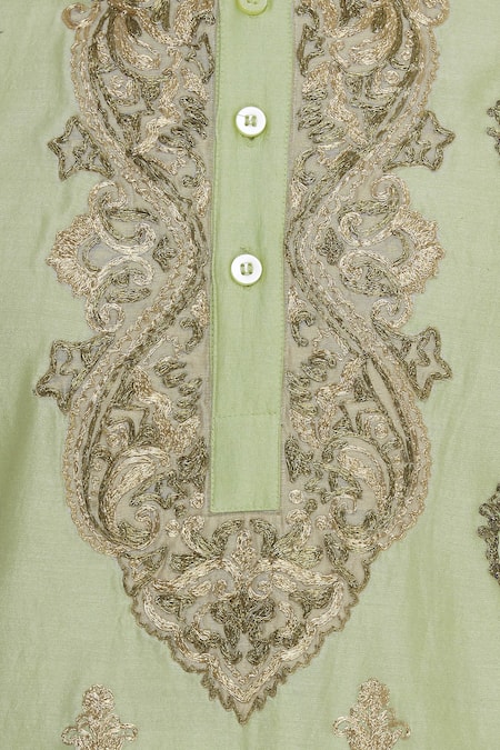 DivA'NI_Gold Chanderi Embroidery Zardozi Kurta With Churidar _at_Aza_Fashions