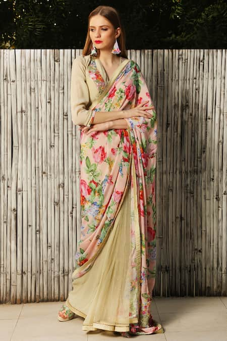 Nikasha Embroidered Printed Saree with Blouse 