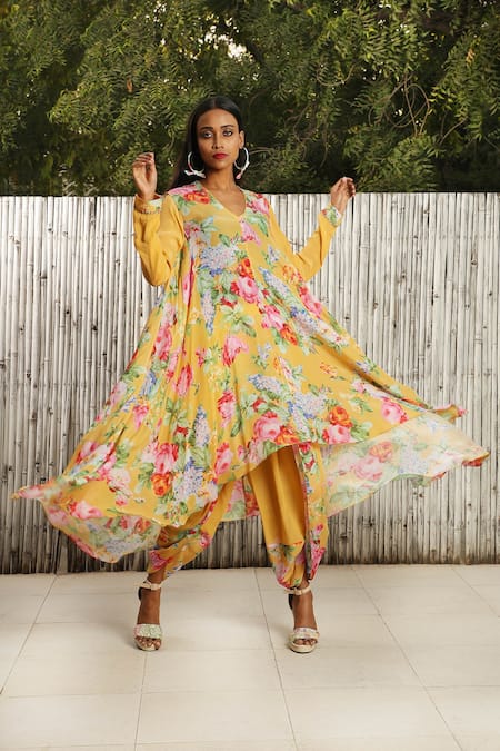 Nikasha Floral Asymmetric Flared Tunic With Dhoti pants 
