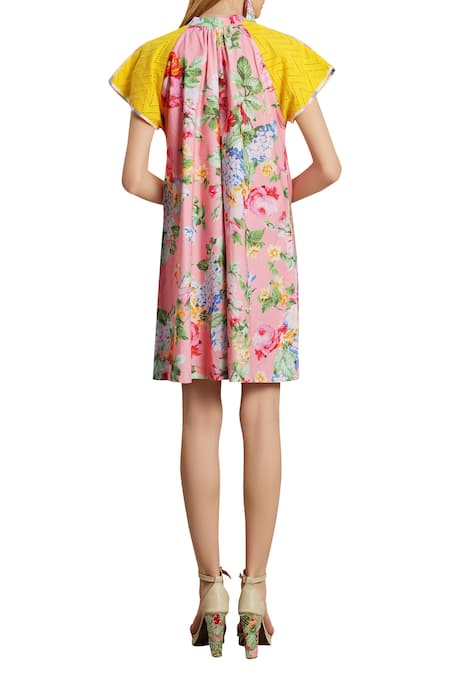 Nikasha Tie Up Neck Rose Printed Dress  