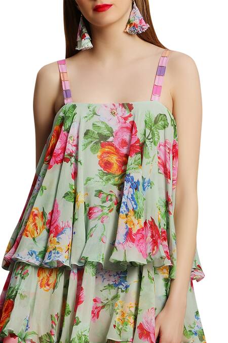 Nikasha_Green Layered Rose Print Dress _Online_at_Aza_Fashions