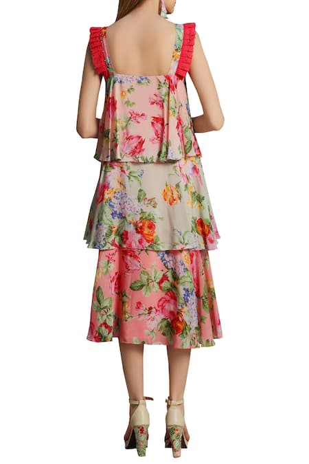 Nikasha Layered Knife Pleat sleeve detail Printed Dress  