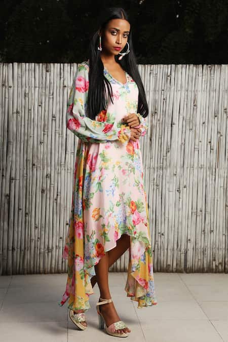 Nikasha Asymmetric Rose Printed Tunic Dress 