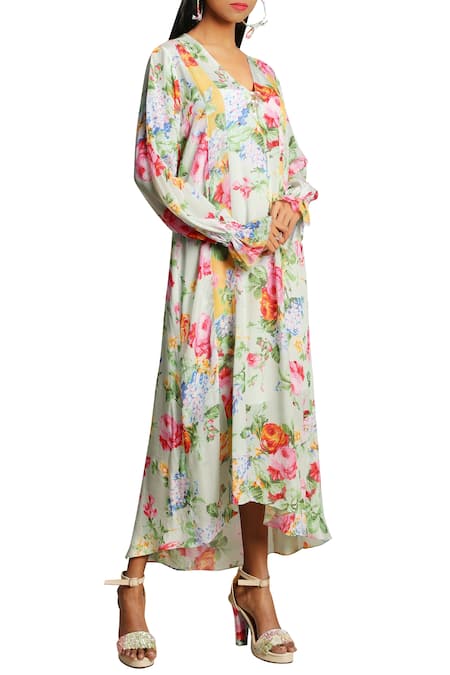 Buy Nikasha Green Embroidery Round Floral Printed Midi Dress Online at Aza Fashions Buy_Nikasha_Green Embroidery Round Floral Printed Midi Dress _Online_at_Aza_Fashions