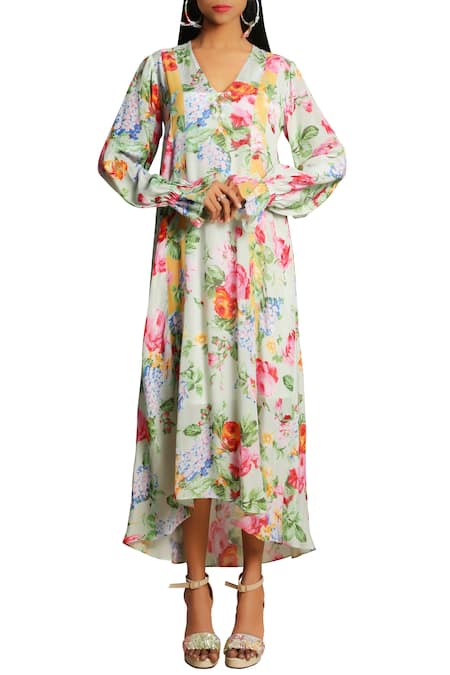 Nikasha Green Embroidery Round Floral Printed Midi Dress Online at Aza Fashions Nikasha_Green Embroidery Round Floral Printed Midi Dress _Online_at_Aza_Fashions