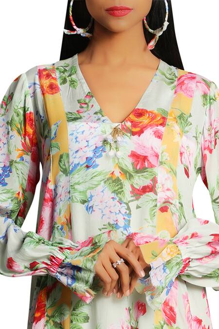 Shop Nikasha Green Embroidery Round Floral Printed Midi Dress Online at Aza Fashions Shop_Nikasha_Green Embroidery Round Floral Printed Midi Dress _Online_at_Aza_Fashions