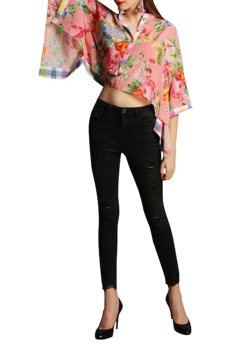 Shop Nikasha Pink Printed Crop Top at Aza Fashions Shop_Nikasha_Pink Printed Crop Top _at_Aza_Fashions