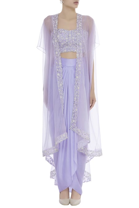 Kresha Lulla Purple Hand Embroidered Bustier With Draped Skirt And Jacket Online at Aza Fashions Kresha Lulla_Purple Hand Embroidered Bustier With Draped Skirt And Jacket_Online_at_Aza_Fashions
