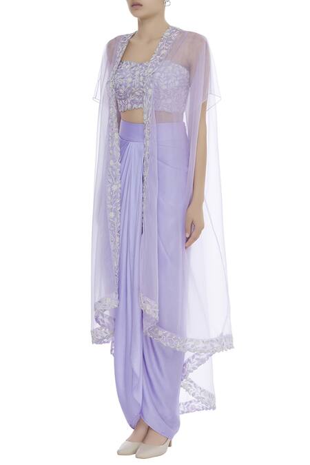 Buy Kresha Lulla Purple Hand Embroidered Bustier With Draped Skirt And Jacket Online at Aza Fashions Buy_Kresha Lulla_Purple Hand Embroidered Bustier With Draped Skirt And Jacket_Online_at_Aza_Fashions