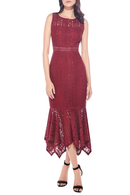 Ritika Bharwani Maroon Lace Midi Dress