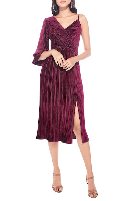 Ritika Bharwani Maroon Pleated Midi Dress