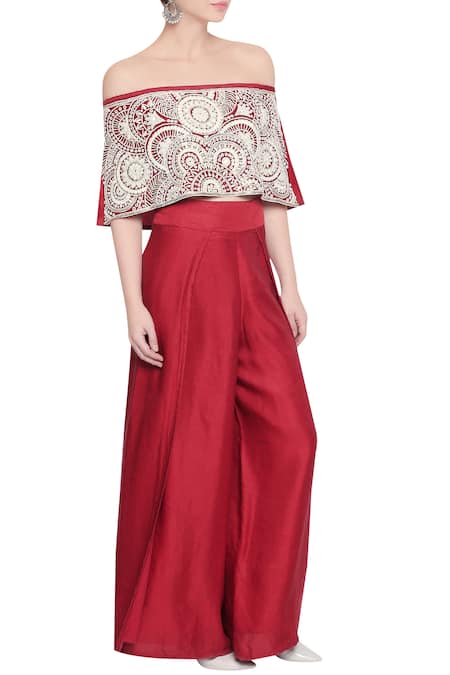 Roshni Chopra Embroidered Cape Blouse And Palazzo Set