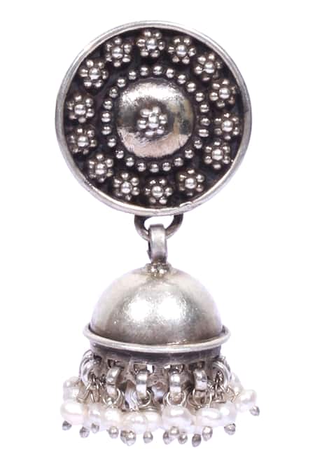 Buy_Sangeeta Boochra_Silver Plated Jhumkas With Snap Closure _Online_at_Aza_Fashions