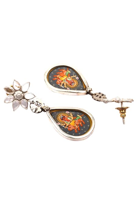 Sangeeta Boochra_White Stones Painted Ganesha Dangler Earrings _Online_at_Aza_Fashions