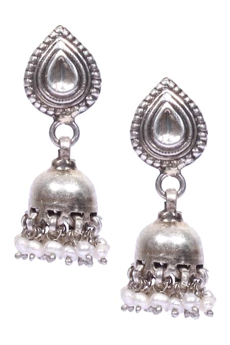 Sangeeta Boochra Silver Plated Pearls Drop Handcrafted Jhumka Earrings