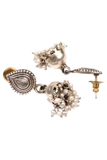 Sangeeta Boochra_Silver Plated Pearls Drop Handcrafted Jhumka Earrings _Online_at_Aza_Fashions