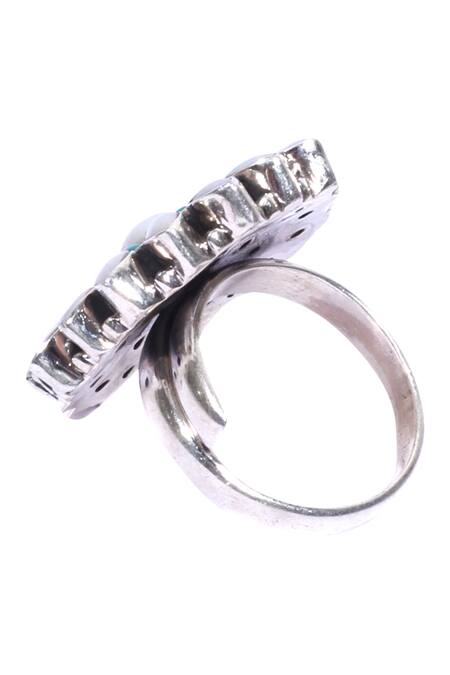 Sangeeta Boochra_White Stones, Pearls Flower Encrusted Finger Ring _Online_at_Aza_Fashions