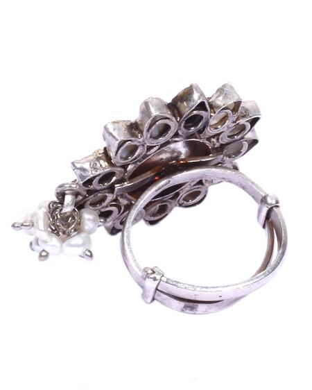 Sangeeta Boochra Gold Plated Pearls, Stones Flower And Handcrafted Finger Ring Online at Aza Fashions Sangeeta Boochra_Gold Plated Pearls, Stones Flower And Handcrafted Finger Ring _Online_at_Aza_Fashions