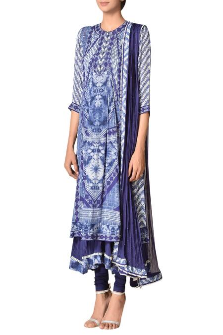 Buy_Ritu Kumar_Blue Printed Layered Anarkali Kurta Set _Online_at_Aza_Fashions