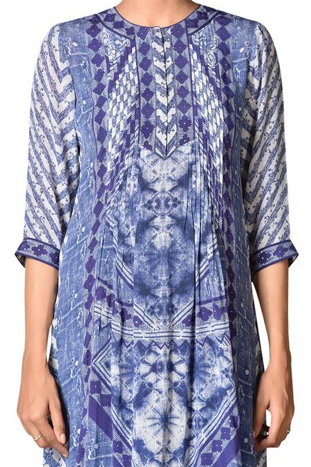 Shop_Ritu Kumar_Blue Printed Layered Anarkali Kurta Set _Online_at_Aza_Fashions