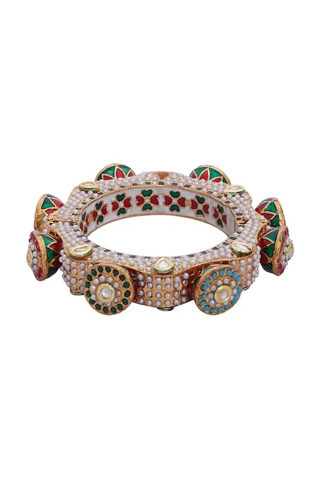 Moh-Maya By Disha Khatri_Gold Plated Metallic Thread, Pearls Handcrafted Meenakari Bangle Set _Online_at_Aza_Fashions