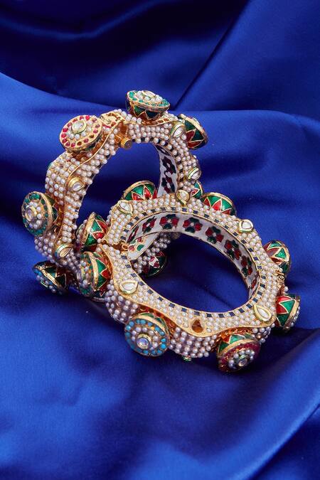 Buy_Moh-Maya By Disha Khatri_Gold Plated Metallic Thread, Pearls Handcrafted Meenakari Bangle Set _Online_at_Aza_Fashions