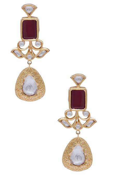 Shop_Moh-Maya By Disha Khatri_Pink Artificial Stones Adjustible Necklace And Earrings Set_Online_at_Aza_Fashions