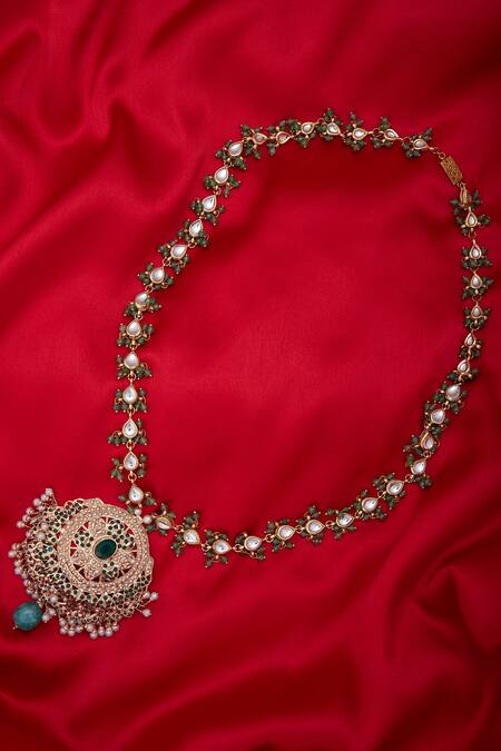 Moh-Maya By Disha Khatri Green Kundan Necklace With Jadau Pendant Online at Aza Fashions Moh-Maya By Disha Khatri_Green Kundan Necklace With Jadau Pendant _Online_at_Aza_Fashions