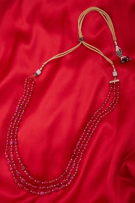 Moh-Maya By Disha Khatri_Pink Three Layered Stone Necklace _Online_at_Aza_Fashions