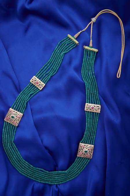 Moh-Maya By Disha Khatri_Green Multi Bead Jadau Necklace _Online_at_Aza_Fashions
