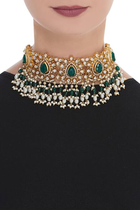 Shop_Moh-Maya By Disha Khatri_Gold Plated Kundan Encrusted Choker_at_Aza_Fashions