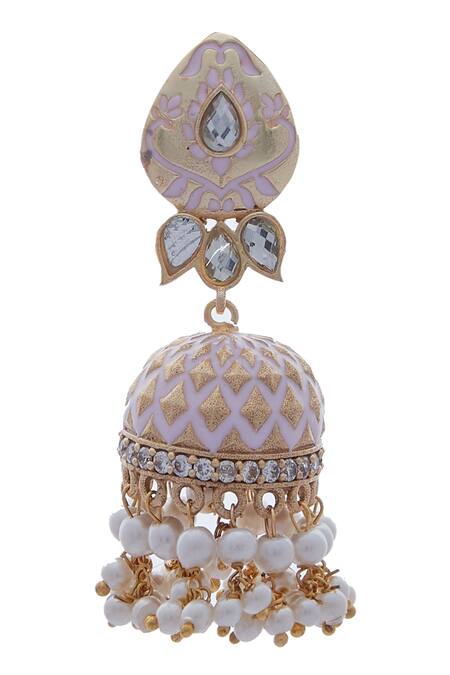 Moh-Maya By Disha Khatri Gold Plated Metallic Thread, Pearls Meenakari Jhumka Earrings Online at Aza Fashions Moh-Maya By Disha Khatri_Gold Plated Metallic Thread, Pearls Meenakari Jhumka Earrings _Online_at_Aza_Fashions