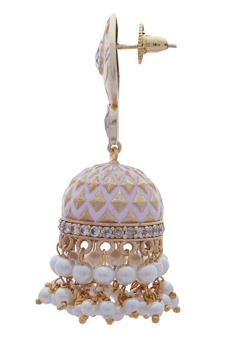 Buy Moh-Maya By Disha Khatri Gold Plated Metallic Thread, Pearls Meenakari Jhumka Earrings Online at Aza Fashions Buy_Moh-Maya By Disha Khatri_Gold Plated Metallic Thread, Pearls Meenakari Jhumka Earrings _Online_at_Aza_Fashions