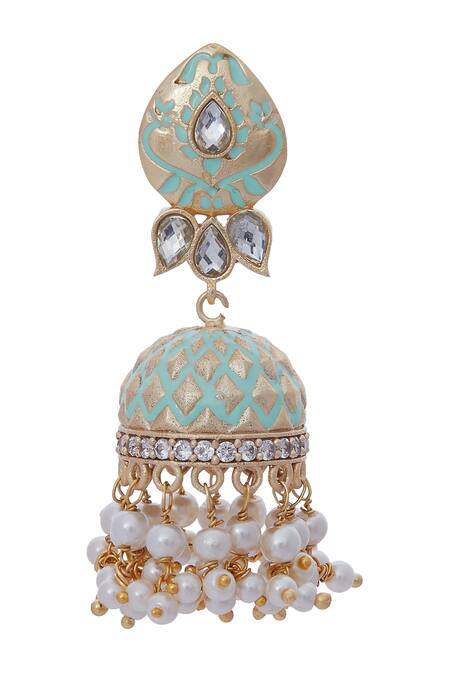Moh-Maya By Disha Khatri_Gold Plated Handcrafted Jhumka Earrings_Online_at_Aza_Fashions