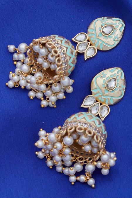 Buy_Moh-Maya By Disha Khatri_Gold Plated Handcrafted Jhumka Earrings_Online_at_Aza_Fashions
