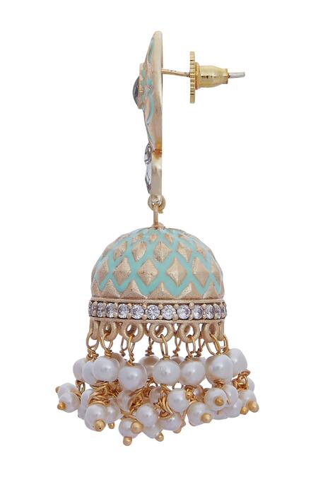 Shop_Moh-Maya By Disha Khatri_Gold Plated Handcrafted Jhumka Earrings_Online_at_Aza_Fashions