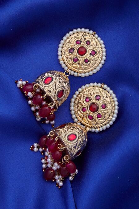 Buy_Moh-Maya By Disha Khatri_Gold Plated Dangling Jhumka Earrings_Online_at_Aza_Fashions