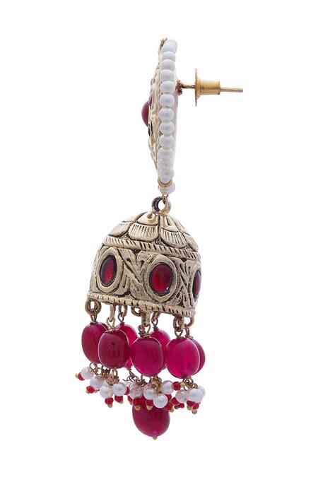 Shop_Moh-Maya By Disha Khatri_Gold Plated Dangling Jhumka Earrings_Online_at_Aza_Fashions