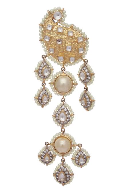 Rohita Gold Plated Danglers With Pear Head Online at Aza Fashions Rohita_Gold Plated Danglers With Pear Head_Online_at_Aza_Fashions