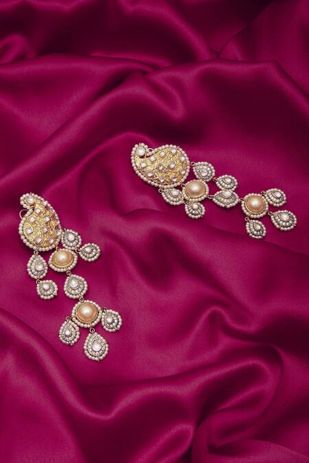 Buy Rohita Gold Plated Danglers With Pear Head Online at Aza Fashions Buy_Rohita_Gold Plated Danglers With Pear Head_Online_at_Aza_Fashions