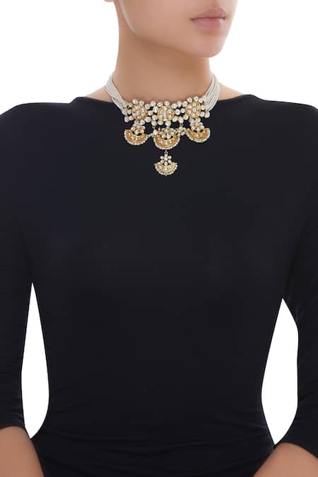 Shop Rohita Gold Plated Kundan Crystal Adjustable Choker at Aza Fashions Shop_Rohita_Gold Plated Kundan Crystal Adjustable Choker_at_Aza_Fashions