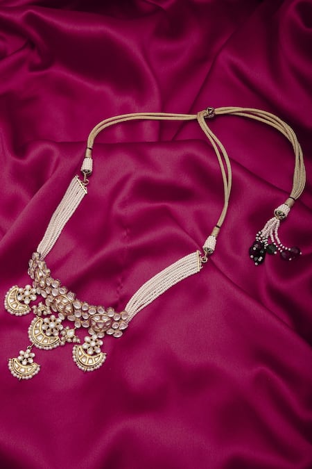 Rohita Gold Plated Kundan Crystal Adjustable Choker Online at Aza Fashions Rohita_Gold Plated Kundan Crystal Adjustable Choker_Online_at_Aza_Fashions