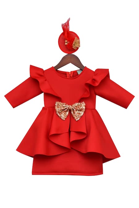 FAYON KIDS Ruffle Sequin Bow Dress   