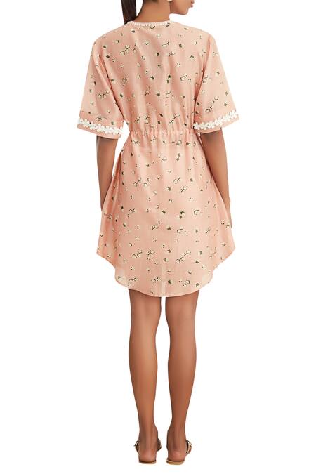 Shop_Varun Bahl_Peach Silk Chanderi Dress_at_Aza_Fashions